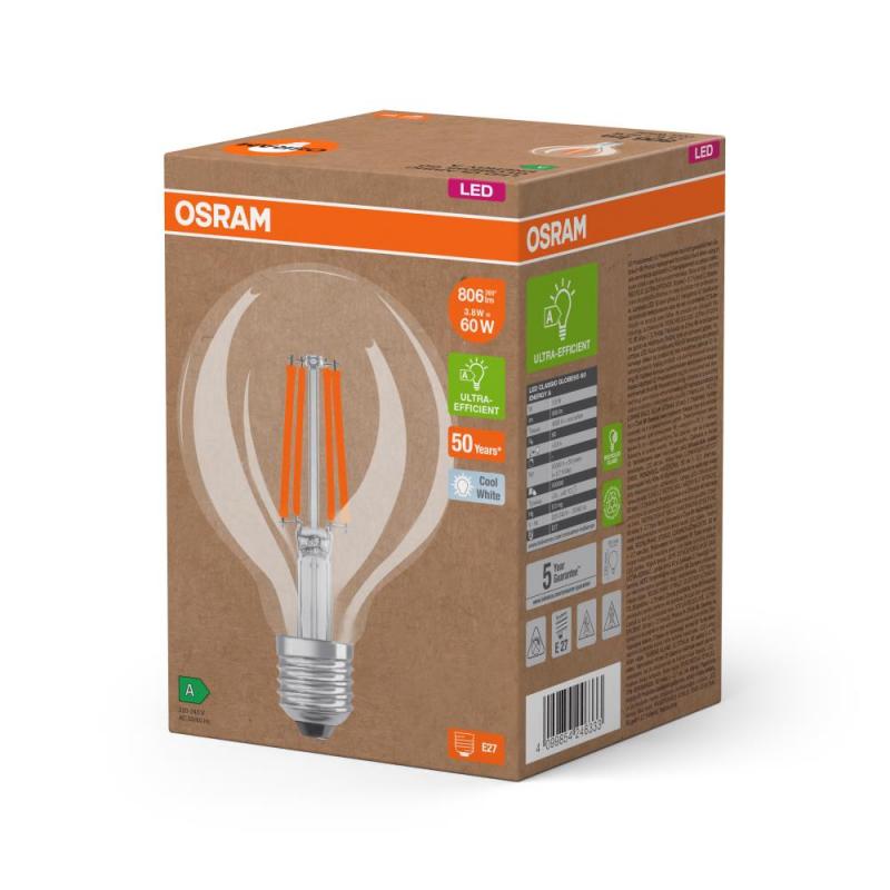 OSRAM E27 STAR Globe 95 besonders effiziente LED Filament Kugellampe 3,8W wie 60W 4000K neutralweißes Licht - Energy efficiency class A